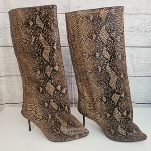 Azalea Wang Sz 6 CoutureCrazy Brown Snakeskin Embossed Fabric Stiletto Boot NWOB